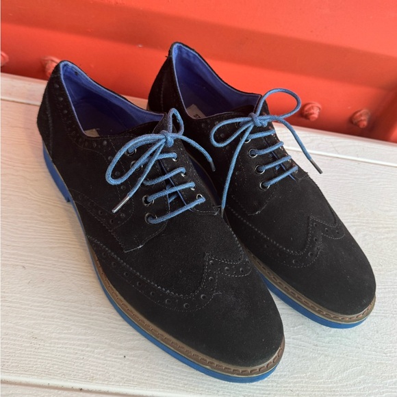 Steve Madden Black Suede Kikstart Oxfords Wingtip with Blue Soles- 9.5M - Picture 3 of 6